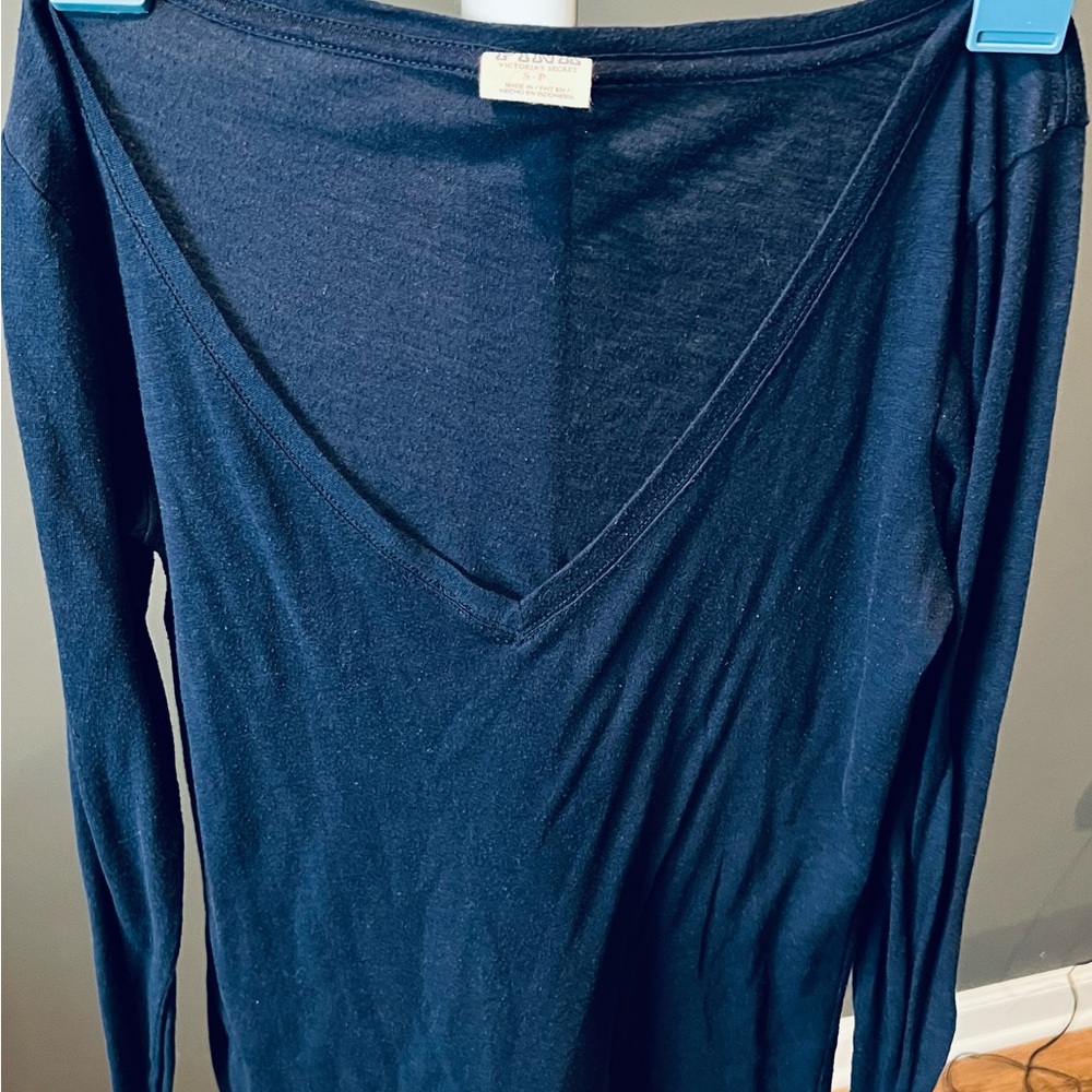 Victoria’s Secret “Pink” Deep Blue V-Neck Long Sleeve Top